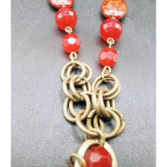 Necklace 25 Inch Long Jewelry Red Bead Adjust Lobster Clasp Statement Vintage - Picture 8 of 13